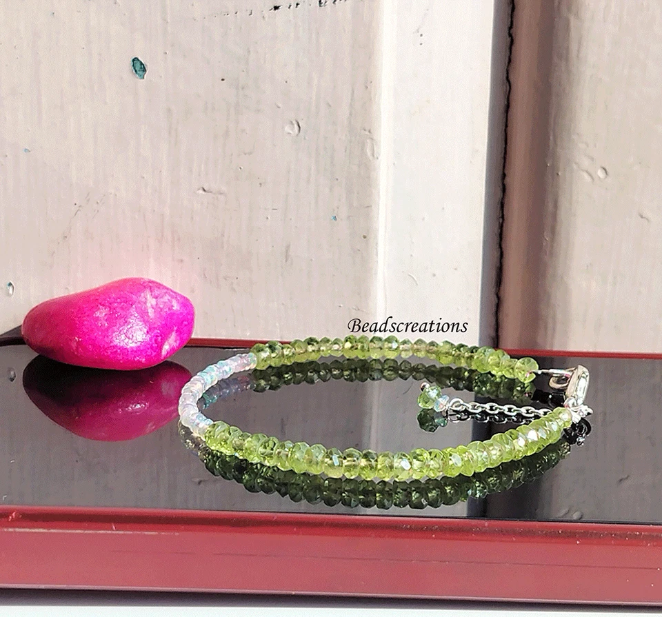Natural Rondelle Green Peridot Opal Beads for Beaded Jewelry Gift for Her - Image 2 of 4