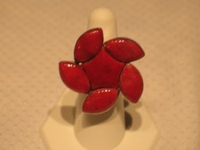Handmade 925 Sterling Silver Red Coral Flower Ring Size 7 1/2 Statement Ring