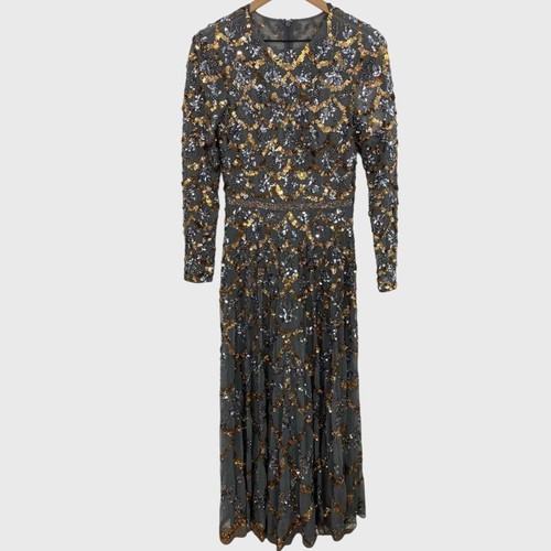 NEW Mac Duggal Charcoal Sequin Hand Embellished Illusion Neck Long Sleeve Gown - Picture 3 of 15