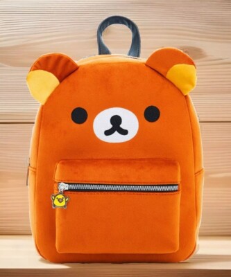 Bioworld San-X Rilakkuma Fuzzy Mini Backpack Kiiroitori Metal Charm Bag
