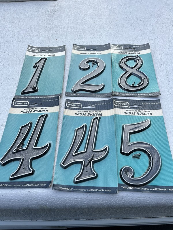 Lot of 6 Wards NOS Vintage 1970s Reflective 5" House numbers Plastic Montgomery