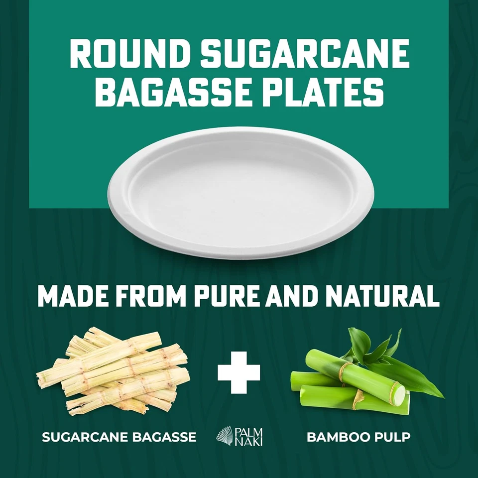 Placas de papel de alta resistencia de 7" | 100 % compostables y biodegradables | Hechas de azúcar Foto 2 de 4