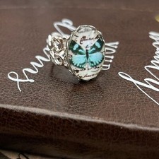 Blue Monarch Butterfly Stainless Steel Filigree Ring