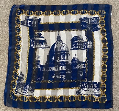 Raffaello Roma Polyester Scarf Measures 36 X 36 Navy Gold White