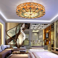 23 Inch Tiffany Style Stained Glass Shade Flush Mount Ceiling Lamp LED Light US