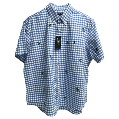 Polo Ralph Lauren Short Sleeve Shirt Blue Check Embroidered Cotton