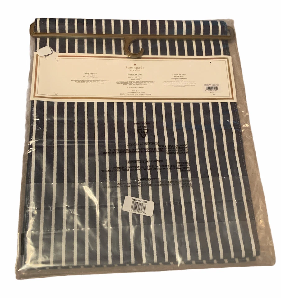 Kate Spade Harbour Drive Table Runner 15"x72" Blue White Stripe New Sealed Pack  - Image 2 of 3