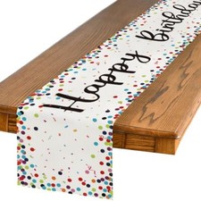 Polka Dot Happy Birthday Table Runner, Seasonal 13" x 72", Table Runner Beige