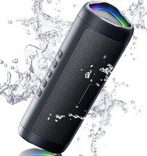 Waterproof Bluetooth Speaker   HD Sound, 20H Playtime, TWS, BT5.3, Lights, Black