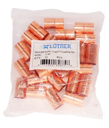 7/8" OD HVAC Copper Coupling with Rolled Stop, W01034 / C165-0100 , Pack of (25)
