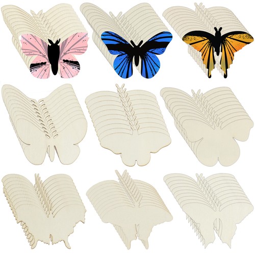 90Pcs Unfinished Wooden Butterfly Shape Ornaments 9 Styles DIY Blank L71☊ - Picture 7 of 11