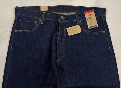 New Levis 501 Original Fit Mens Stretch Jeans 36X32 Dark Blue