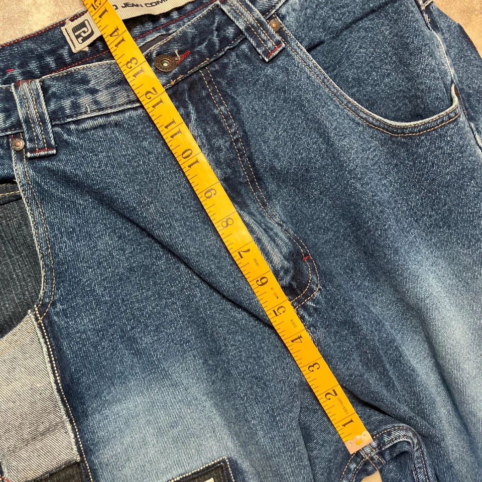 Pantalones de mezclilla PACO para hombre 36x33 azul parche deletreado pierna ancha holgados patín Y2K Foto 3 de 4