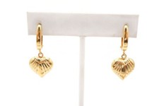 14k Yellow Gold Heart Dangle Earrings