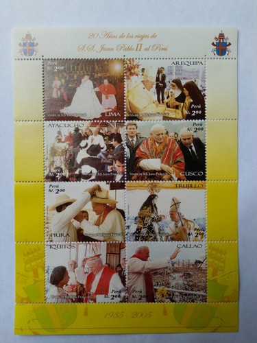 20 anniversary of the trip of Pope John Paul II to Peru stamps - plus gratis - 第 2/5 張圖片