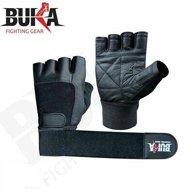 LEATHER GYM GLOVES FITNESS WEIGHT LIFTING TRAINING BODYBUILDING CROSSFIT NEW 