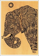 Thai traditional art of Elephant by printing on sepia paper.