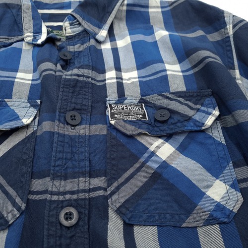 Superdry Hombre Camisa Azul Cuadros Franela Algodón de Leñador Ln8 Talla L - Imagen 4 de 8