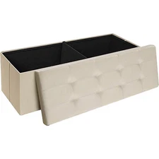 Storage Ottoman Bench Folding Chest Footrest Stool MDF Frame Lid Cream 43"