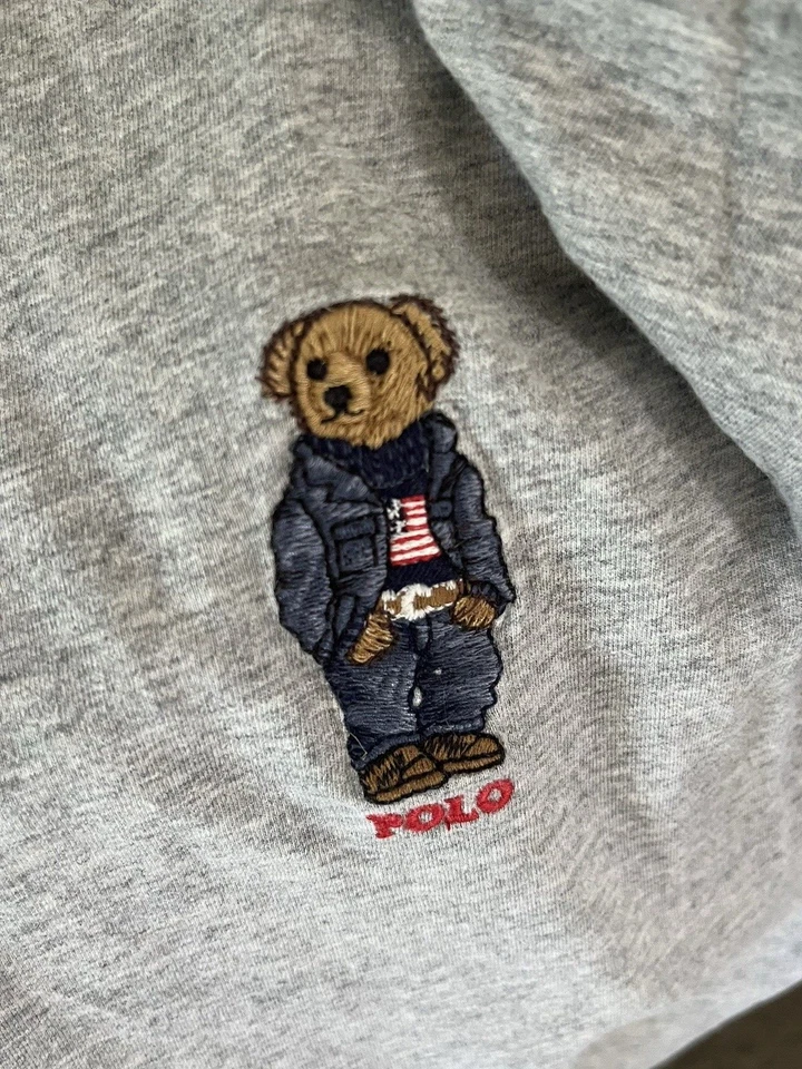 Hombre Vintage Polo Oso de Peluche Manga Larga Camiseta Bordada Oso de Peluche Gris L Foto 3 de 4