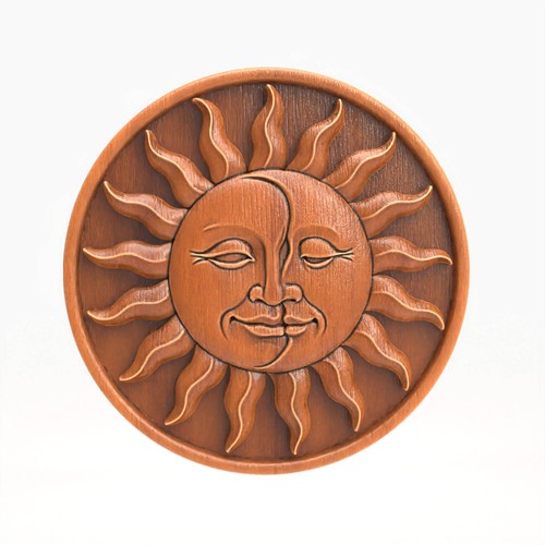 Sun and Moon Wood Carving Round Wall Plaque Solid Beech Handmade Ornament 6" - Picture 2 of 6