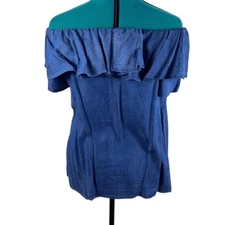 Halston Chambray Off the Shoulder Blouse