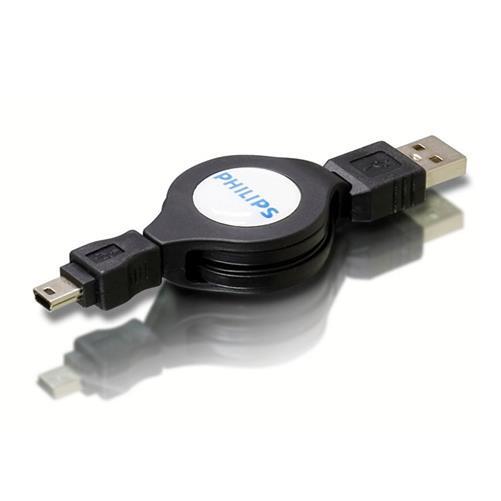 Philips 0.8m Retractable Mini USB Cable - NEW