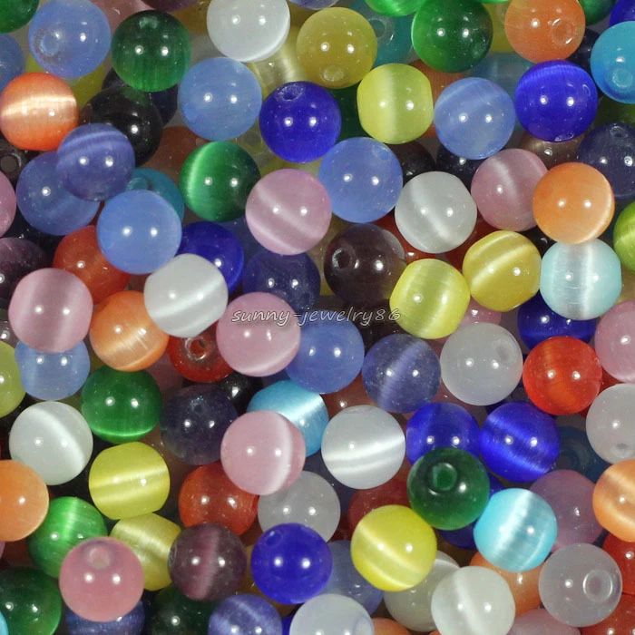 Venta al por mayor 50/100/200x Cuentas espaciadoras sueltas redondas ojo de gato de vidrio mixto 4 6 8 10 mm Foto 3 de 4