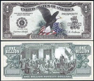Eagle w/ Stars Stripes Billion Dollar Bill Funny Money Novelty Note +FREE SLEEVE