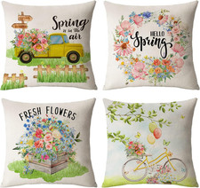 Hello Spring Pillow Covers 16X16 Set of 4 Floral Throw Pillow Covers Spring Summ