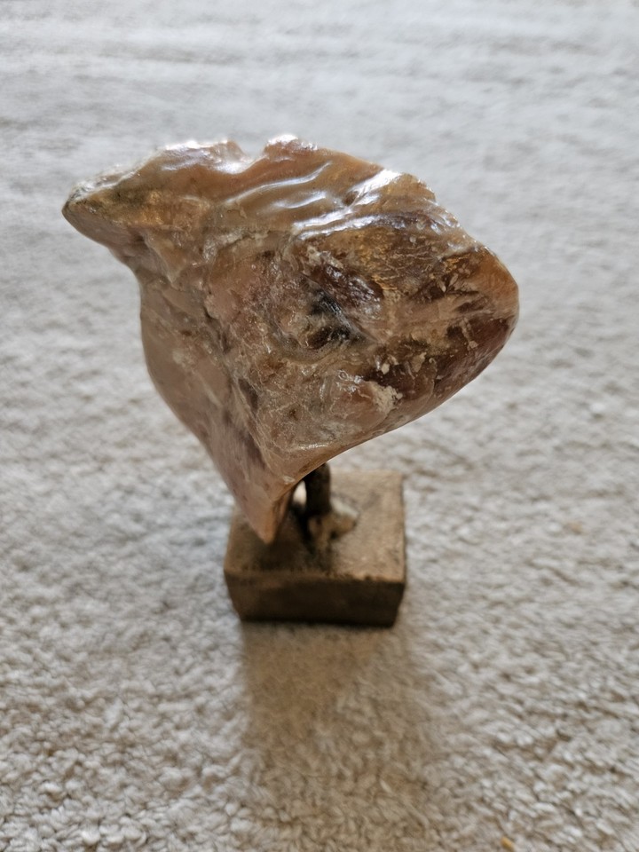 1970's Small Eames Era Sculpture Petrified Wood Gold Brass Signed 1975