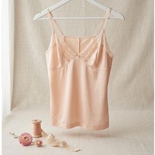 Vintage Lace Trim Camisole Peach Rosette Detail Coquette Lingerie Top Small