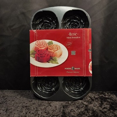 Nordic Ware Mini Rose Bundt Heavy Cast Aluminum Pan Platinum Collection USA