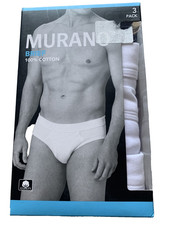 NEW Size S Men's Murano 100 Cotton Flat Seams Briefs White Brief 3 Pack