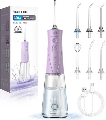 Wasserflosser für Zähne, 300ML Tragbarer Munddusche mit 5 Modi & 6 Düsen, IPX7