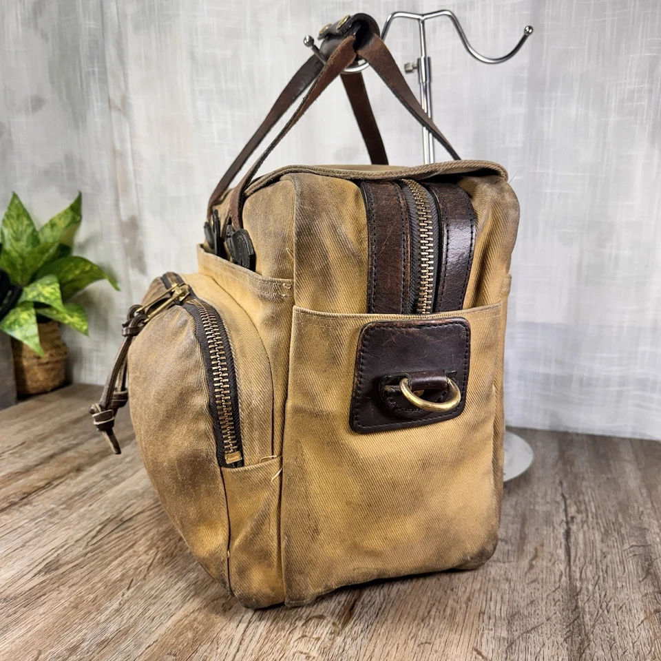 Filson 258 Original Maletín Bolso de Mano Tostado Lona Encerada Cuero Hecho en EE. UU. De Colección Foto 3 de 4