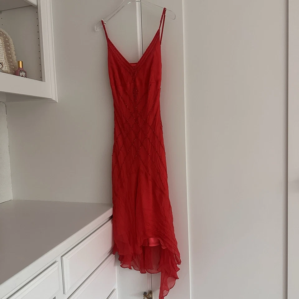 90s Vintage MIDI red Sequined Dress Size S/M - Image 3 of 4