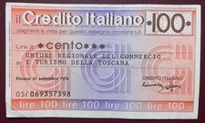 100 Lire Assegno Circolare Toscana