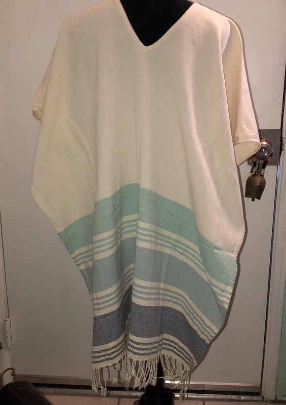 TRIBE ALIVE Poncho Serape Handmade in INDIA Beige Teal Blue Women’s One Size