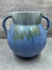 Vintage Roseville Pottery Tourmaline Blue Double Handled Vase 5 3/4" Tall