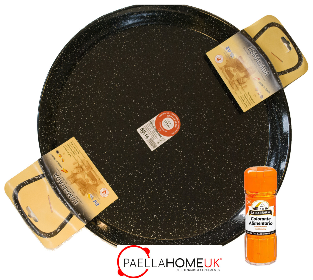 50cm Enamelled Traditional Paella Pan + 50g Jar of Paella Colouring