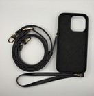 iPhone 13 Crossbody Wallet Case Zip Card Holder Black Strap Wristlet