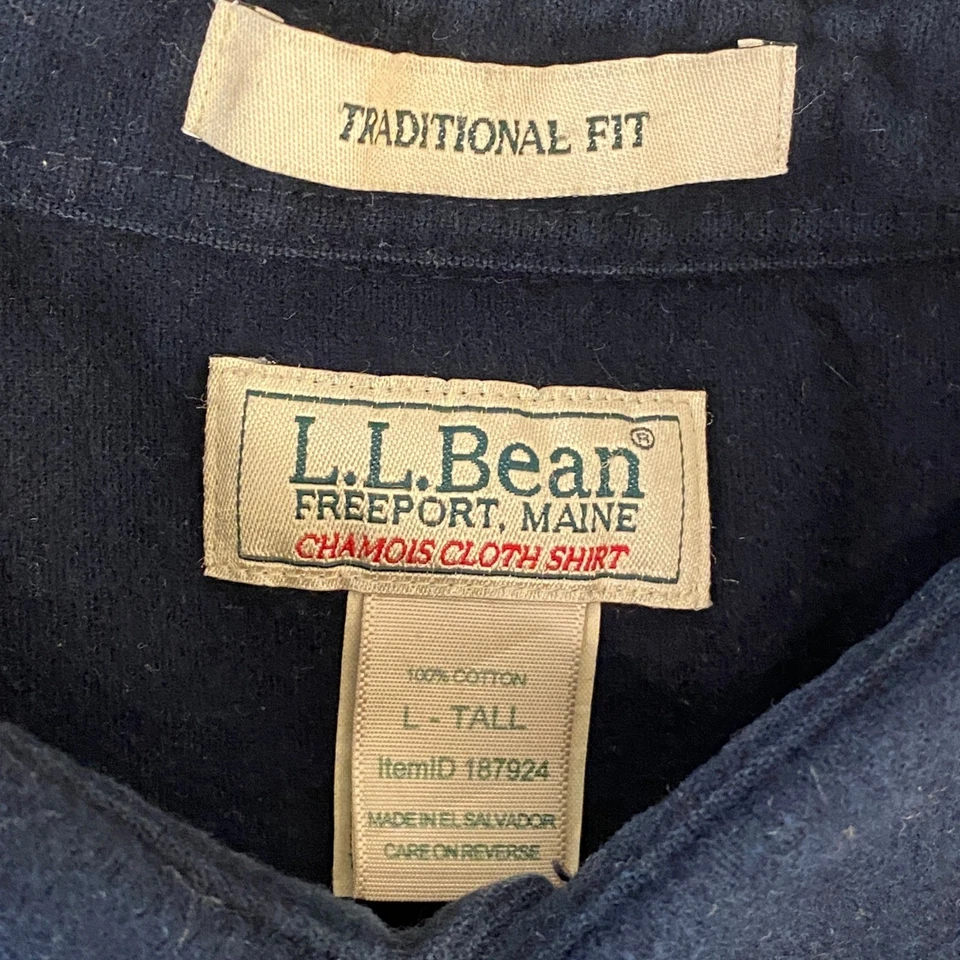 LL Bean Chamois Cloth Shirt Traditional Fit Large Tall Navy Blue LT Flannel - Image 3 of 4