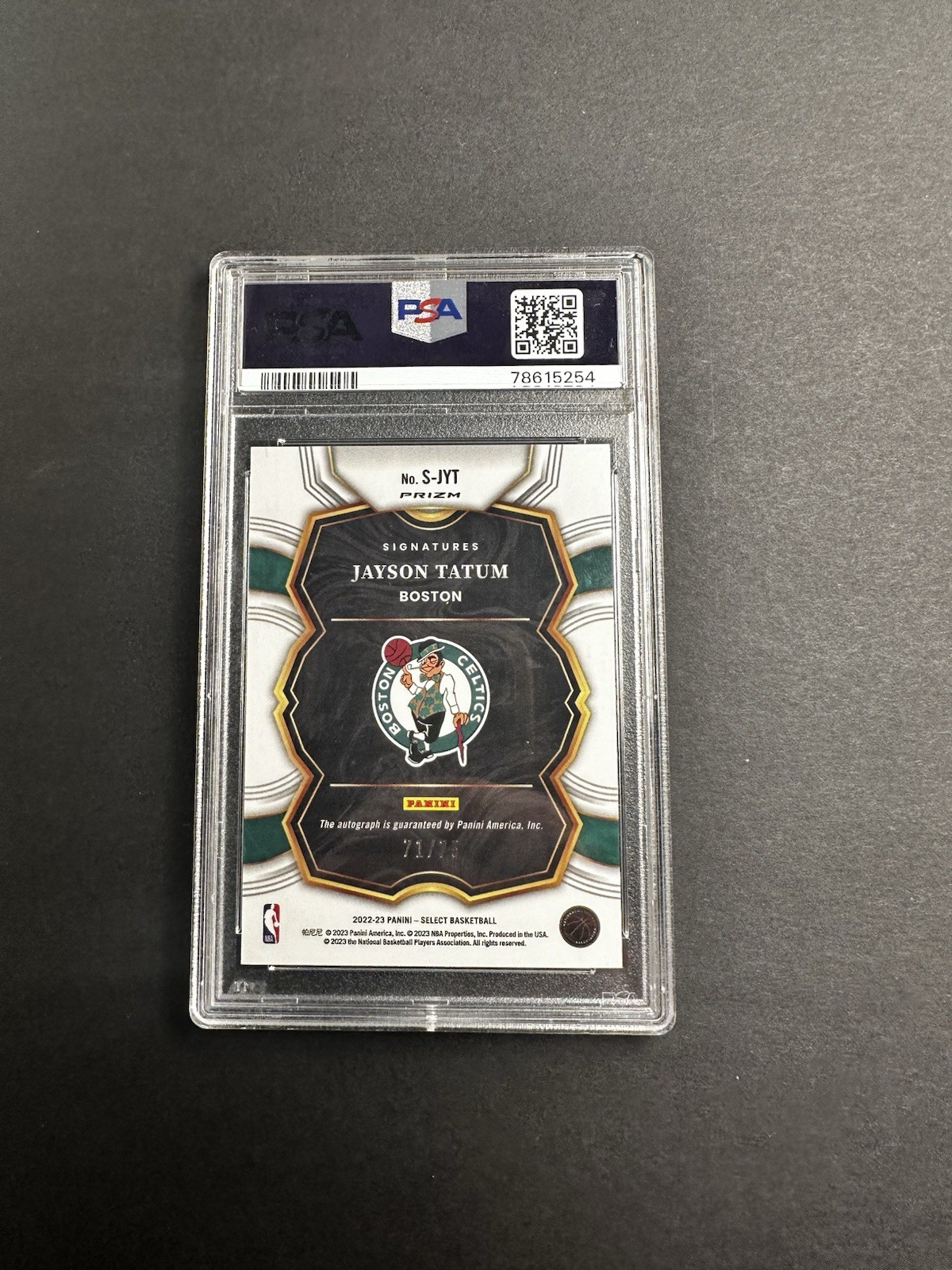 2022-23 Panini Select Signatures Jayson Tatum Red Prizm /75 PSA 10 Auto GEM MINT view 2