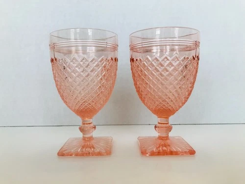 Anchor Hocking Pink Miss America Depression Glass Water Goblets, Set of 2
