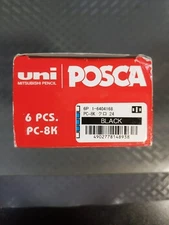 6 Packs UNI POSCA PC-8K Paint Marker Water Based Chisel Tip Black 8mm  #10