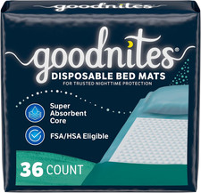 Goodnites Disposable Bed Pads/Bed Mats for Bedwetting, 2.4 X 2.8 Ft, 36 Ct 4 Pa
