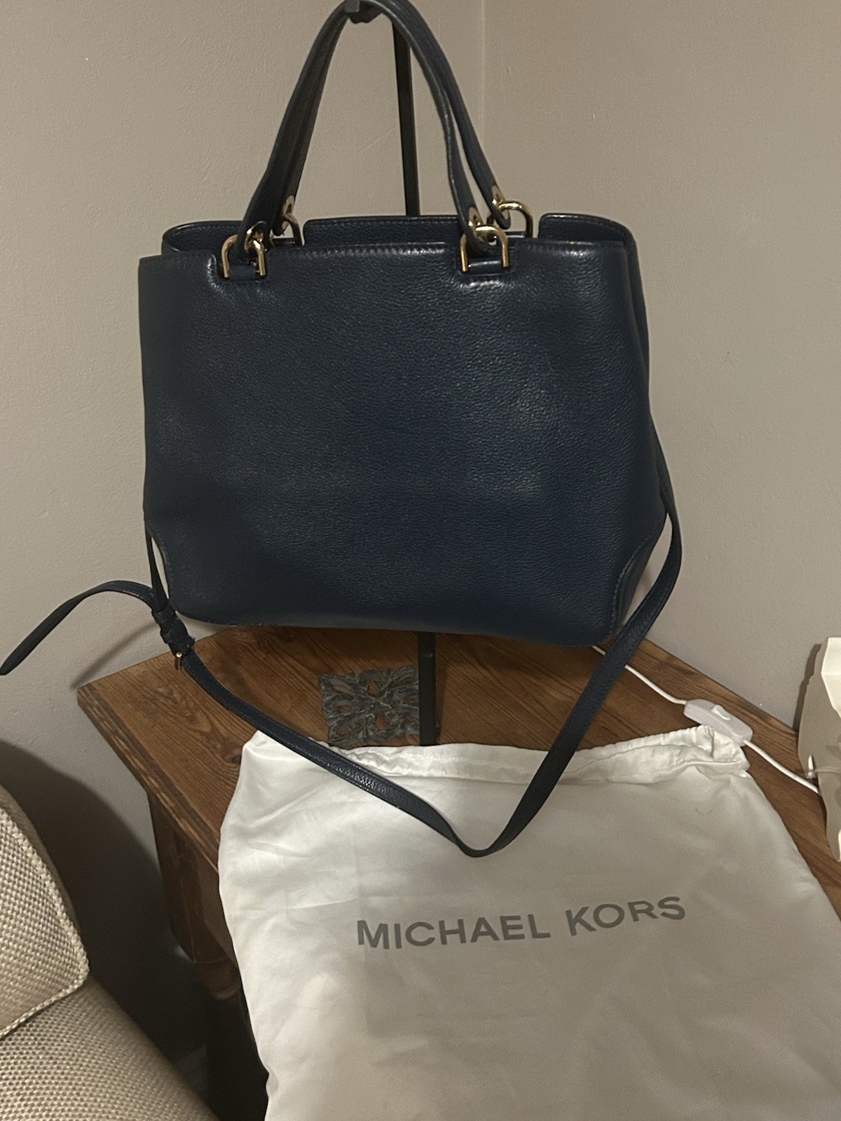 Michael Kors Anabelle Navy Blue Pebbled Leather Medium Tote  Bag Charm & dustbag image 8