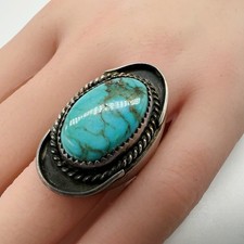VTG Native American Sterling Silver Turquoise Sz-8.5 Ring 16.8g yhh