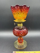 Fenton For L.G. Wright Amberina Glass Daisy & Cube Mini Miniature Oil Lamp